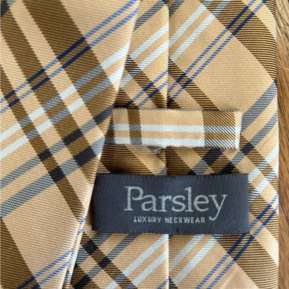 Parsley Luxury Neckwear - Men’s Neck Tie - Cream/Navy/White/Black Plaid Pattern - Picture 5 of 8